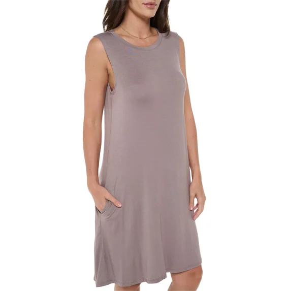 Women's Sleeveless Midi Casual Dress, Loose T-Shirt Dresses, Round Neck for Summer(Taupe Dark Small-Medium Size)