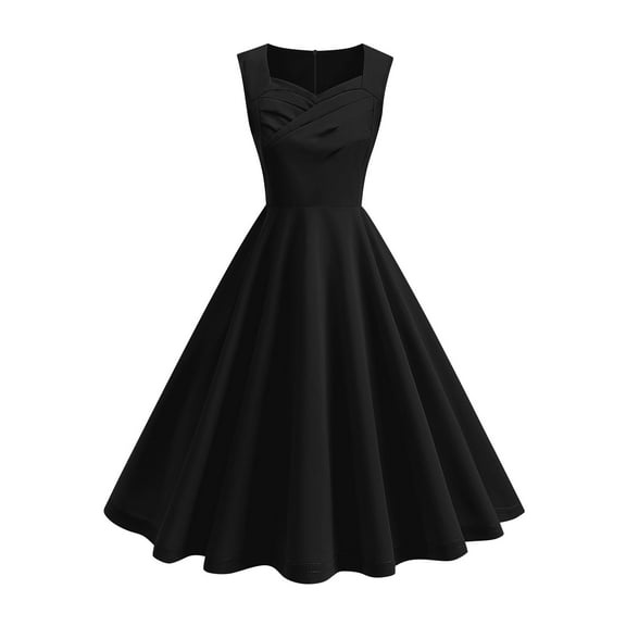 Women's Sleeveless Midi Dress A Line Pleated Swing Elegant Business Casual V Neck Dresses Cocktail Solid Outfits