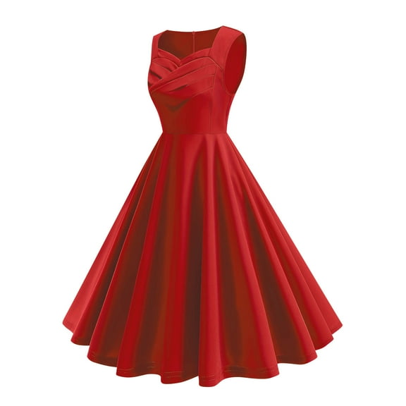 Women's Sleeveless Midi Dress A Line Pleated Swing Elegant Business Casual V Neck Dresses Cocktail Solid Outfits