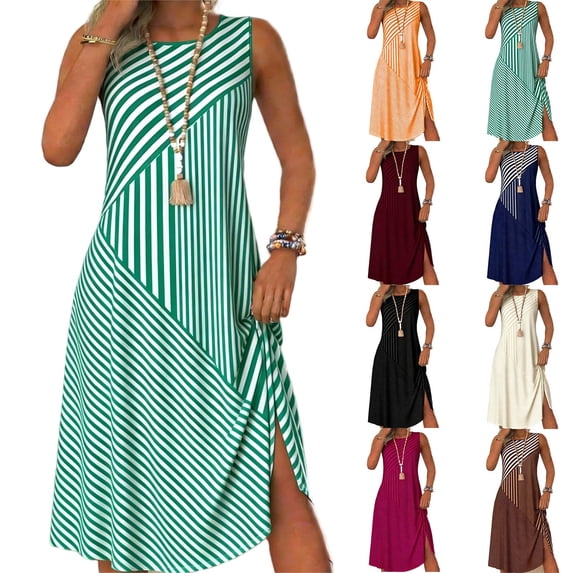 Women's Sleeveless Midi Dress Leisure Splicing Round Neck Loose And Comfortable Dress Outfit Travel Wear