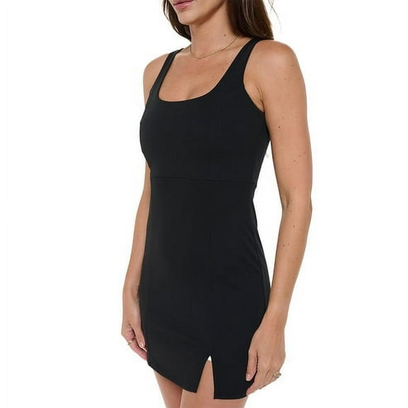 Women's Sleeveless Mini Cocktail Bodycon Dress, Square Neck, Sexy Slit, Club, Party(Black Large Size)