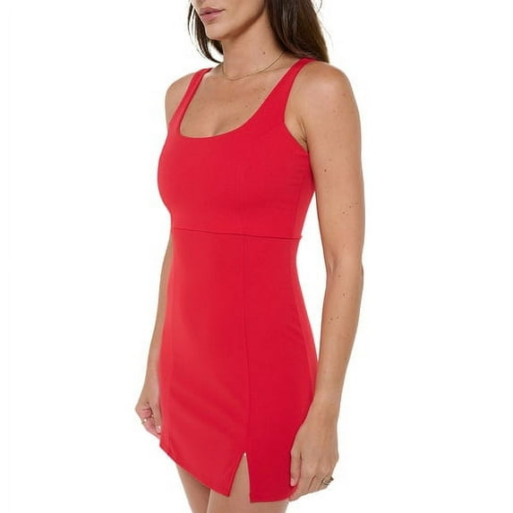 Women's Sleeveless Mini Cocktail Bodycon Dress, Square Neck, Sexy Slit, Club, Party(Red X-Large Size)