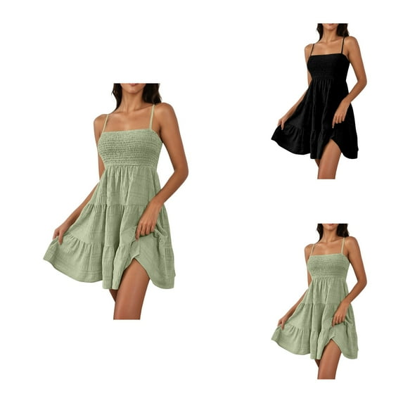 Women's Sleeveless Mini Dress, Textured Strapless Casual Sundress, A-Line Swing Short Dress, Solid Color Basic Summer Cami Dress for Daily Wear