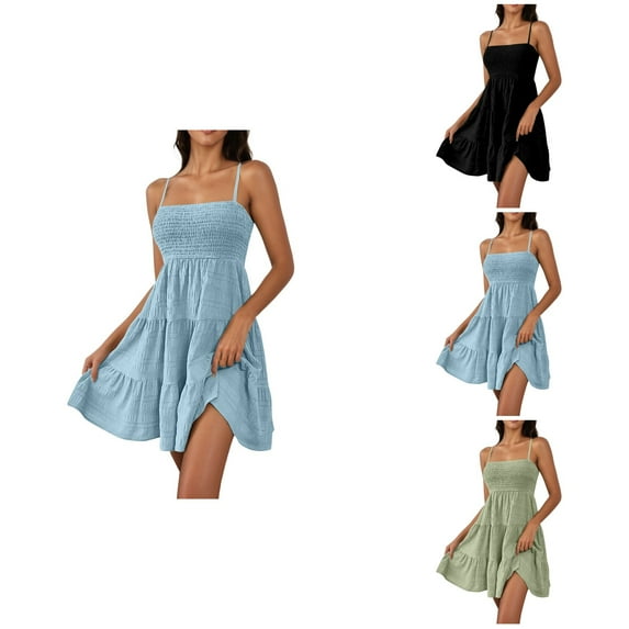 Women's Sleeveless Mini Dress, Textured Strapless Casual Sundress, A-Line Swing Short Dress, Solid Color Basic Summer Cami Dress for Daily Wear