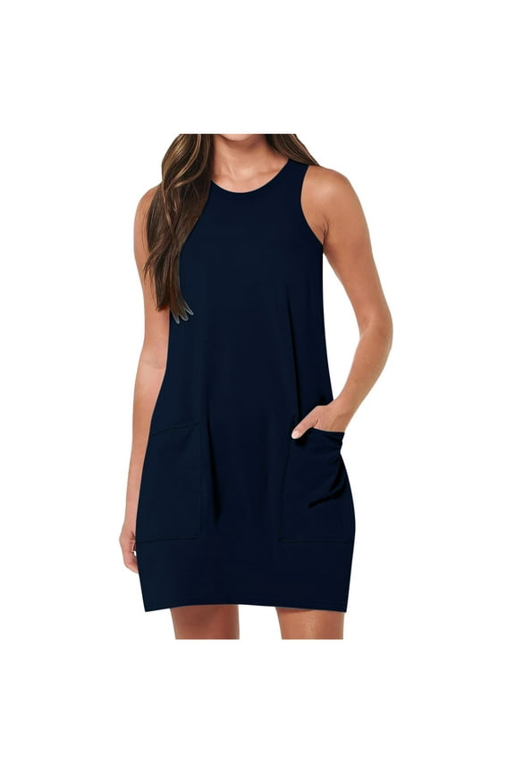 Women's Sleeveless Mini Tank Dress Casual Workout Tennis Athletic Dress - 60% Polyester, U-Neck, Pockets, S-XXL for Sports/Summer