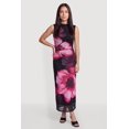 thumbnail image 1 of Women's Sleeveless Mock Neck Ruched Floral Mesh Maxi Dress, 1 of 3