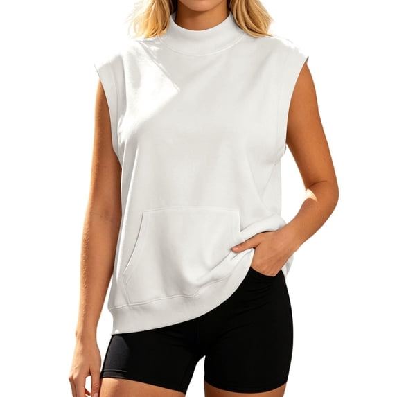 Women's Sleeveless Neck Sweatshirt Front Kangaroo Pocket Loose Casual Daily Tops