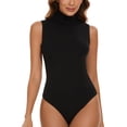 thumbnail image 1 of Women's Sleeveless Mock Turtle Neck Bodysuit Soft Slim Fit Stretchy Layer Top Classic Jumpsuit, 1 of 7