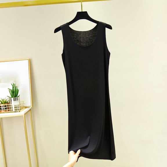 Women's Sleeveless Modal Nightgown Solid Color Round Neck Loose Soft Breathable Loungewear Home Sleep Fashion Comfortable Outfit Black M
