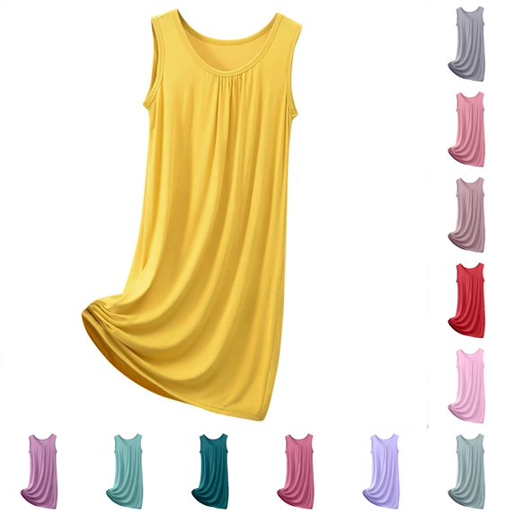 Women's Sleeveless Nightgown Round Neck Loose Fit Sleepshirt for Summer Home Loungewear Comfortable Sleep Dress