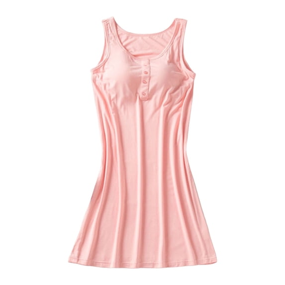 Women's Sleeveless Nightgown with Built-in Bra - Loose Casual Sleepwear Soft Comfy for All Seasons, Racerback Design