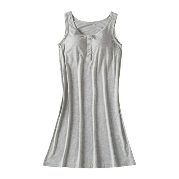 Women's Sleeveless Nightgown with Built-in Bra - Loose Casual Sleepwear Soft Comfy for All Seasons, Racerback Design