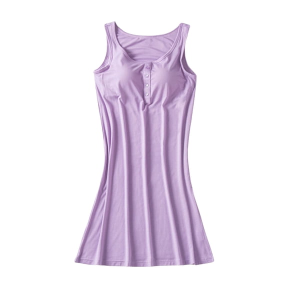 Women's Sleeveless Nightgown with Built-in Bra - Loose Casual Sleepwear Soft Comfy for All Seasons, Racerback Design