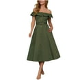 thumbnail image 1 of Women's Sleeveless Off-The-Shoulder Ruffle Maxi Dress A-Line Button Down Midi Swing Dress With Belt, 1 of 4