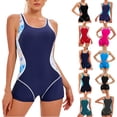 thumbnail image 1 of Women's Sleeveless One Piece Wetsuit Conservative Sexy Backless Color Matching Swimsuit with Removable Bra Pads Boxer Style for Swimming,Red,2XL, 1 of 6