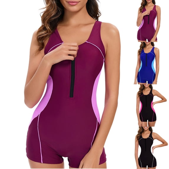 Women's Sleeveless One Piece Wetsuit Conservative Sexy Backless Color Matching Swimsuit with Removable Bra Pads for Swimming Vacation,Black,L