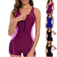 thumbnail image 1 of Women's Sleeveless One Piece Wetsuit Conservative Sexy Backless Color Matching Swimsuit with Removable Bra Pads for Swimming Vacation,Purple,3XL, 1 of 8