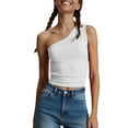 thumbnail image 1 of Women's Sleeveless One Shoulder T-Shirt Tops Solid Color Fashion Slim Fit y2k Tee Tops, 1 of 2