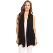 Womens Sleeveless Open Front Cardigan Lightweight Solid Drape Vest