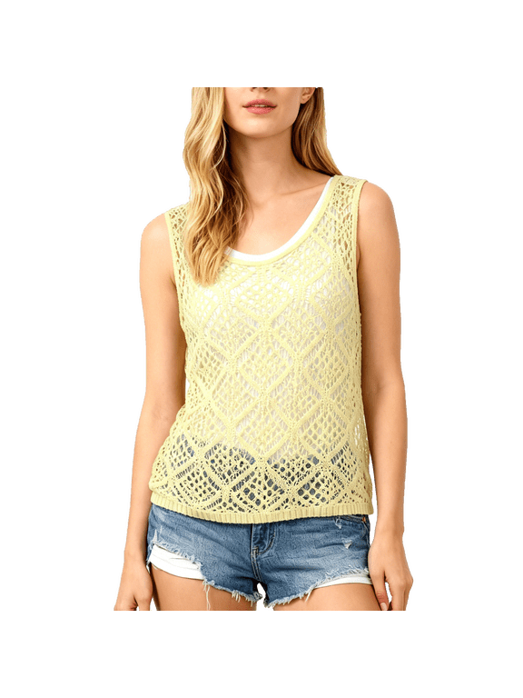 Women's Sleeveless Openwork Knit Top Lightweight Beach Cover-Up