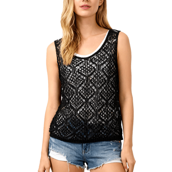 Women's Sleeveless Openwork Knit Top Lightweight Beach Cover-Up