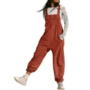 Women's Sleeveless Overalls Jumpsuit Casual Loose Adjustable Straps Bib Long Pant Jumpsuits with Pockets S-XXL