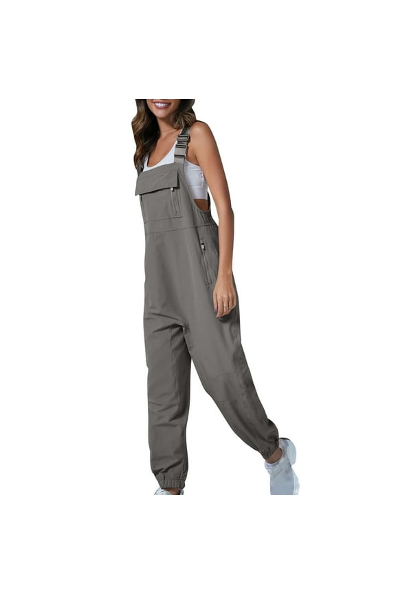 Women's Sleeveless Overalls Jumpsuit Casual Loose Adjustable Straps Bib Long Pant Jumpsuits with Pockets