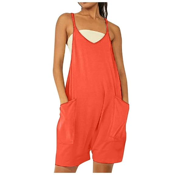 Women's Sleeveless Overalls Jumpsuit Casual Solid Summer Wide Leg Bib Pants Bottons Jumpsuit Romper With Pockets Short