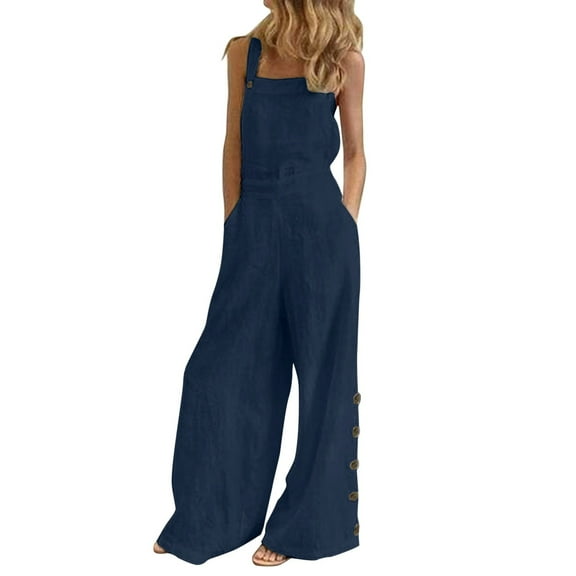 Women's Sleeveless Overalls Jumpsuit - Wide Leg, High Waist, Bib Pants, Casual Summer - S-XXL