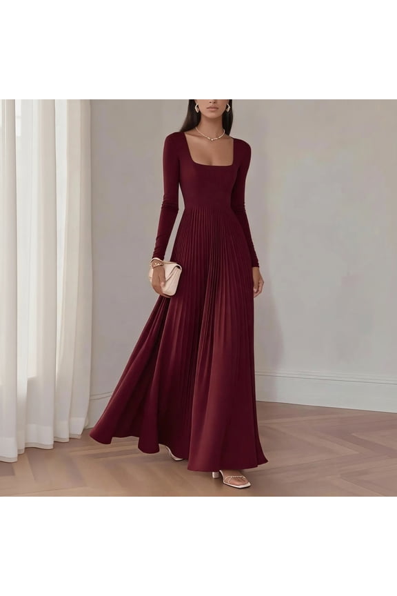 Women's Sleeveless Pleated Maxi Dress, Elegant Fitted Bodycon Long Gown, Textured Ruched Formal Evening Dress for Wedding Party Cocktail 07-Wine S