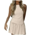 thumbnail image 1 of Women's Sleeveless Pleated Mini Dress A-Line Solid Pullover Round Neck Bow Back Zipper Casual Summer Outfit, 1 of 2