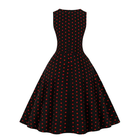 Women's Sleeveless Polka Dot Dress 50s 60s Vintage Rockabilly Dress Ruffle Flowy Hepburn Dress for Tea Party