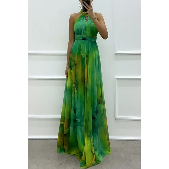 Women's Sleeveless Printed Lace-up Dress Fashion