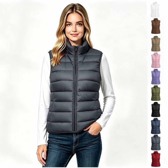 Women’s Sleeveless Puffer Vest, Pockets Zip Up Quilted Jacket, Women's Size S-2XL
