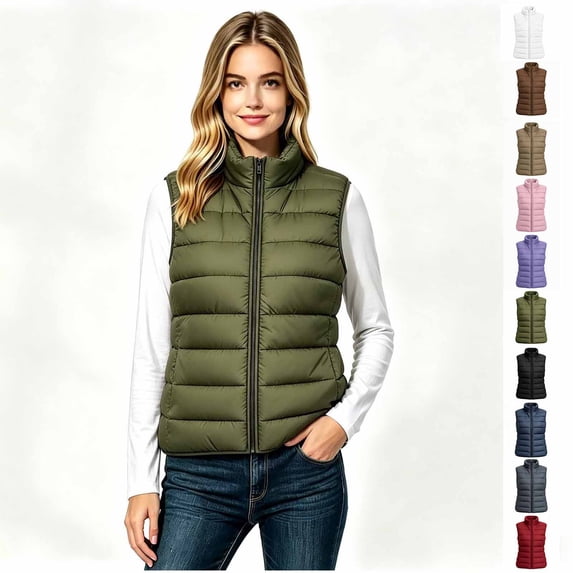 Women’s Sleeveless Puffer Vest, Pockets Zip Up Quilted Jacket, Women's Size S-2XL