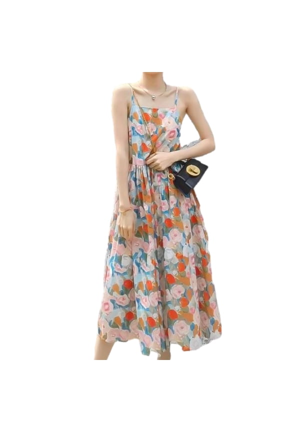 Women's Sleeveless Racerback Flared Casual Tank Dress Vintage waist length skirt slip dress A Line Dress Womens' Summer Dress - M