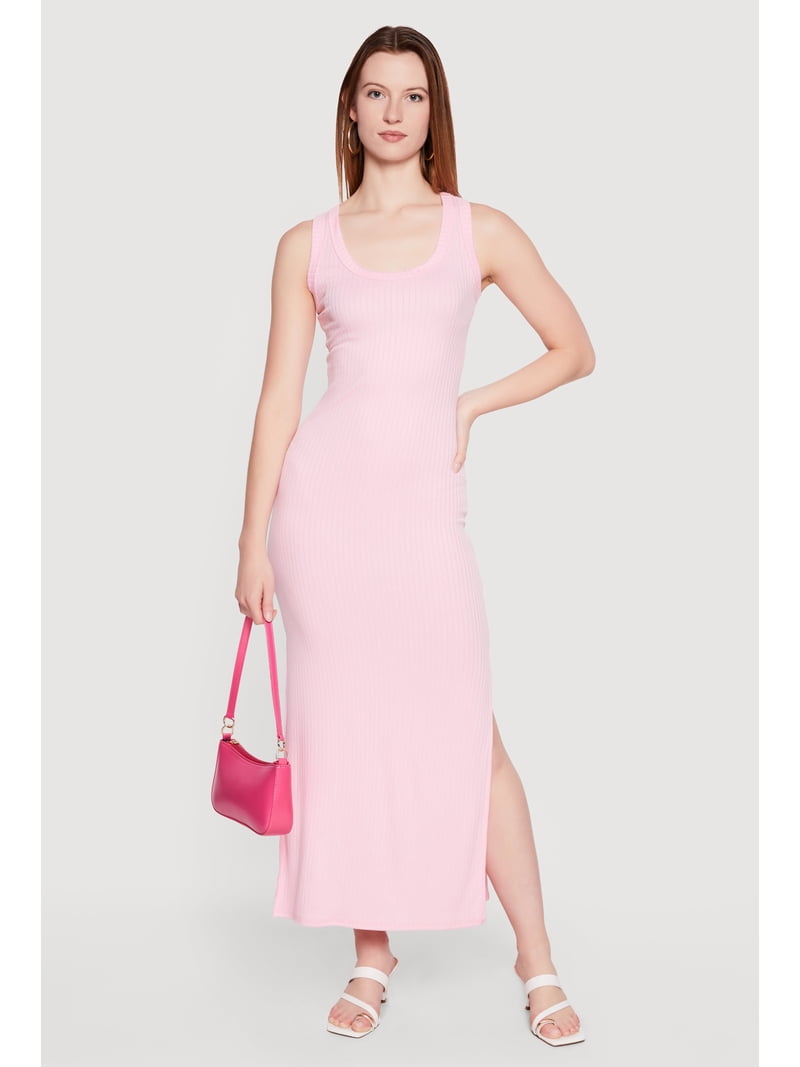 Women's Sleeveless Ribbed Knit Maxi Dress with Side Slits