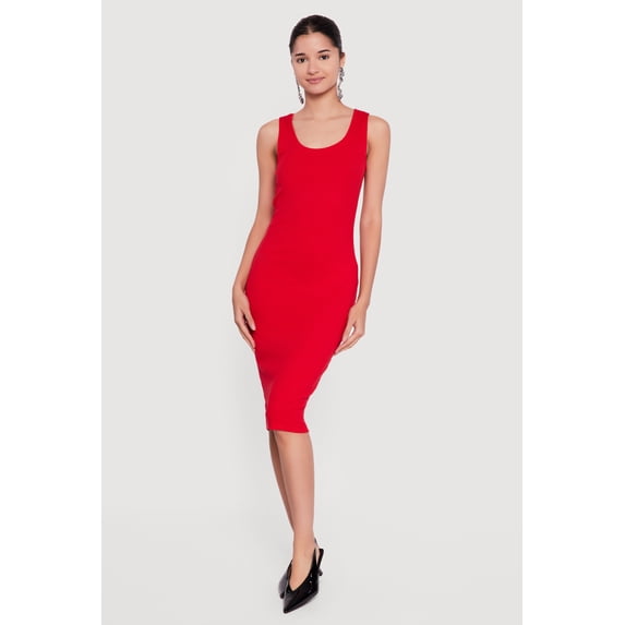 Women's Sleeveless Ribbed Knit Midi Dress
