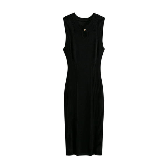 Women's Sleeveless Ribbed Knit Sweater Dresses Casual Solid Color Crew Neck Keyhole Neck Bodycon Dresses