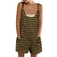 thumbnail image 1 of Women's Sleeveless Romper Jumpsuit - Loose Striped Summer Casual Overalls with Pockets & Adjustable Straps ,Army Green,L, 1 of 8