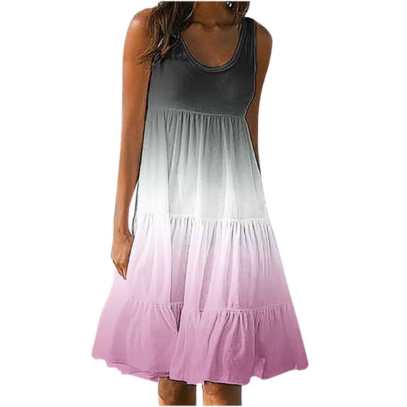 Women's Sleeveless Round Neck Tank Dress Knee Length Flowy Summer Sundress 2025 Trendy Pink,S