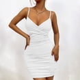 thumbnail image 1 of Women's Sleeveless Ruched Bodycon Spaghetti Strap Mini Club Party Dresses 2026 Vacation (White,XL), 1 of 6