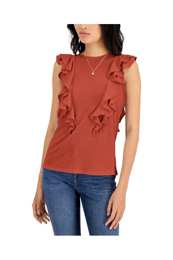 Women's Sleeveless Ruffled Top Summer Fig M