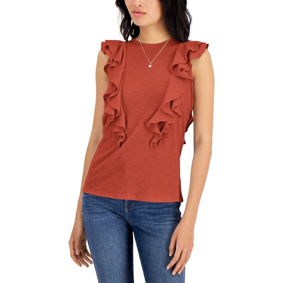 Women's Sleeveless Ruffled Top Summer Fig M