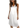 thumbnail image 1 of Women's Sleeveless Satin Midi Dress 2026 Summer Pullover Loose V Neck Nightgown Elegant Formal Party Cocktail Dresses, 1 of 4