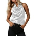 thumbnail image 1 of Women's Sleeveless Satin Shirt Casual Elegant Blouse Lightweight Comfortable Summer Spring Fall Tops Stylish Work Everyday Wear, 1 of 2