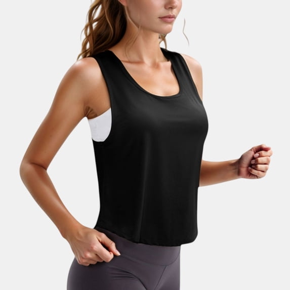 Women's Sleeveless Scoop Neck Cropped Tank Top for Workout and Casual Layering - Large, Black