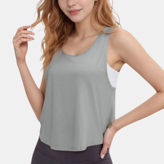 Women's Sleeveless Scoop Neck Cropped Tank Top for Workout and Casual Layering - Large, Gray