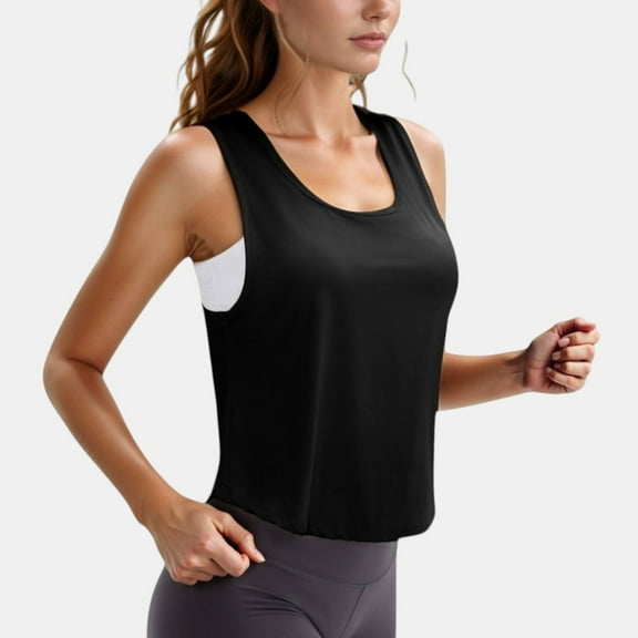 Women's Sleeveless Scoop Neck Cropped Tank Top for Workout and Casual Layering - Medium, Black