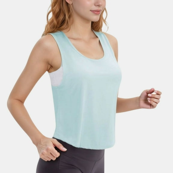 Women's Sleeveless Scoop Neck Cropped Tank Top for Workout and Casual Layering - Medium, Light Blue